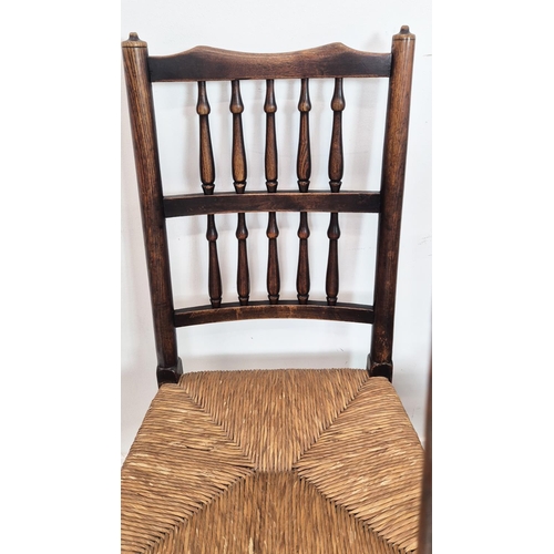 463 - SET OF EIGHT 19TH CENTURY SPINDLE BACK DINING CHAIRS, ash, attributable to Lancashire/Cheshire, rush... 