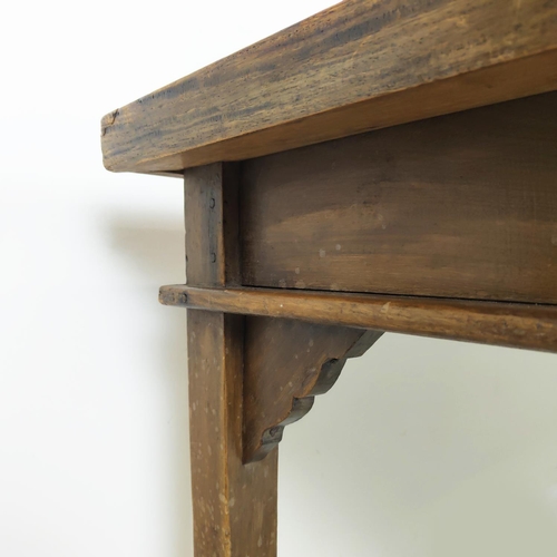 464 - CHINESE HARDWOOD DINING TABLE, late 19th century, plank top, cleated ends, raised on square supports... 