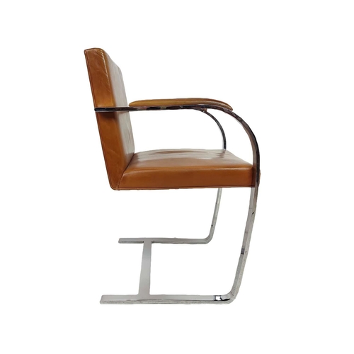 475 - AFTER LUDWIG MIES VAN DER ROHE BRNO STYLE CHAIRS, a pair, polished chrome and tan leather, 80cm H x ... 