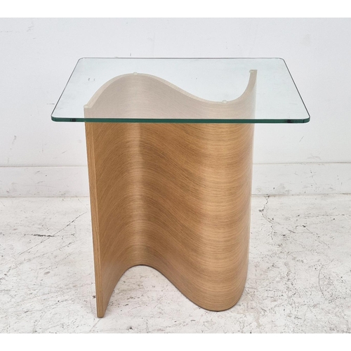 479 - TOM SCHNEIDER PULSE LAMP TABLE, oak and glass, 60cm H x 60cm x 50cm.