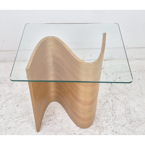 479 - TOM SCHNEIDER PULSE LAMP TABLE, oak and glass, 60cm H x 60cm x 50cm.