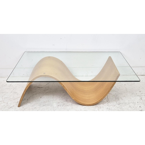 480 - TOM SCHNEIDER PULSE COFFEE TABLE, oak and glass, 37cm H x 120cm x 80cm.