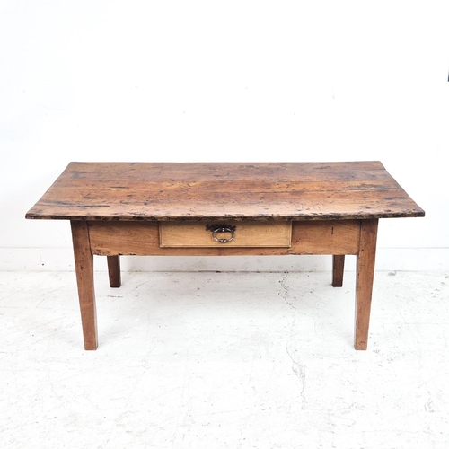 482 - LOW TABLE, 19th century French provincial cherrywood and walnut with single drawer, 58cm H x 139cm x... 