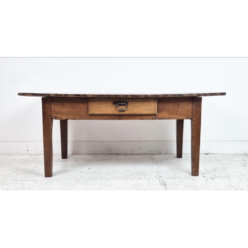 482 - LOW TABLE, 19th century French provincial cherrywood and walnut with single drawer, 58cm H x 139cm x... 