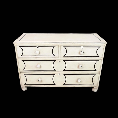 484 - CHEST, 19th century and later cream painted with black lines and four drawers, 80cm H x 123cm x 54cm... 