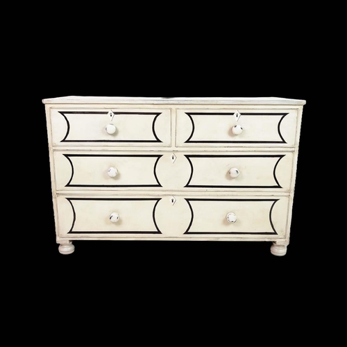 484 - CHEST, 19th century and later cream painted with black lines and four drawers, 80cm H x 123cm x 54cm... 