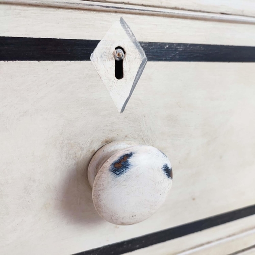 484 - CHEST, 19th century and later cream painted with black lines and four drawers, 80cm H x 123cm x 54cm... 