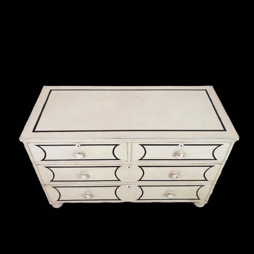 484 - CHEST, 19th century and later cream painted with black lines and four drawers, 80cm H x 123cm x 54cm... 