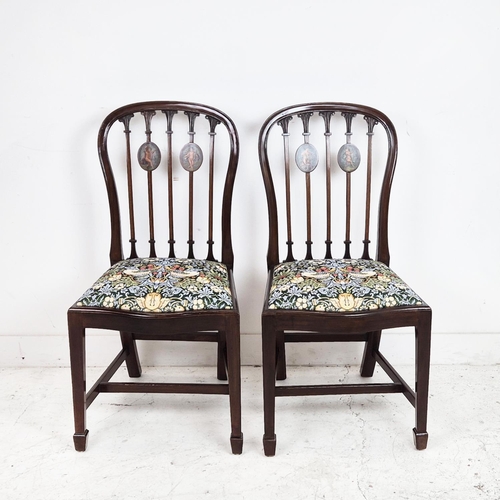 489 - SIDE CHAIRS, a pair, Edwardian mahogany, satinwood and cherub painted with William Morris strawberry... 