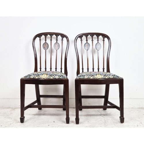 489 - SIDE CHAIRS, a pair, Edwardian mahogany, satinwood and cherub painted with William Morris strawberry... 