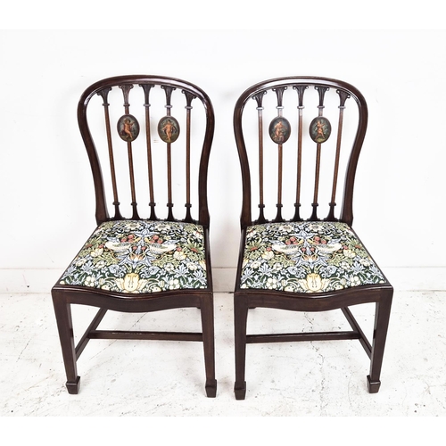 489 - SIDE CHAIRS, a pair, Edwardian mahogany, satinwood and cherub painted with William Morris strawberry... 