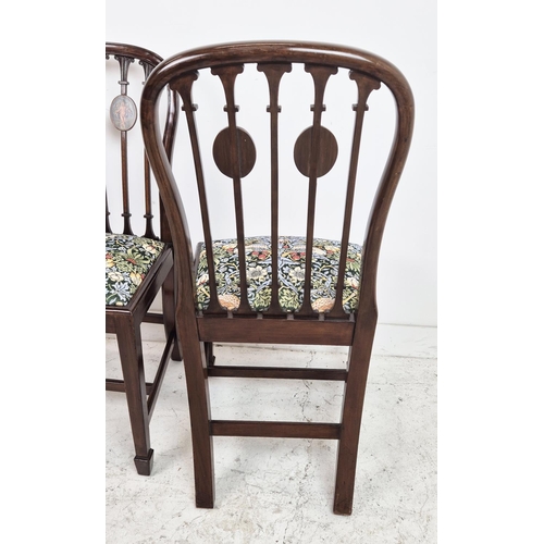 489 - SIDE CHAIRS, a pair, Edwardian mahogany, satinwood and cherub painted with William Morris strawberry... 