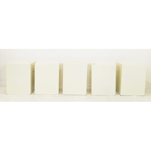 492 - AURA LONDON SIDE TABLES, a set of five, white lacquered, with hand hold detail for moving, 40cm x 40... 