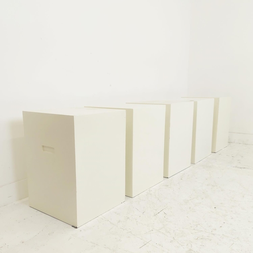 492 - AURA LONDON SIDE TABLES, a set of five, white lacquered, with hand hold detail for moving, 40cm x 40... 