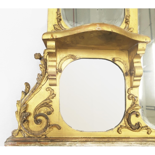 495 - OVERMANTEL, mid Victorian giltwood and gesso, with bevelled plates and shades, 150cm H x 145cm W.