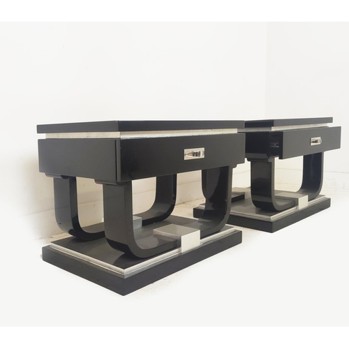 515 - AURA LONDON SIDE TABLES, a pair, each with a drawer, 60cm x 45cm x 51cm approx. (2)