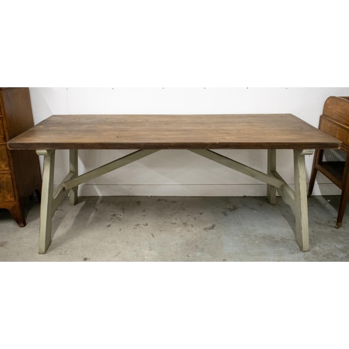 517 - REFECTORY TABLE, hardwood and grey painted, 77cm H x 198cm x 84cm.