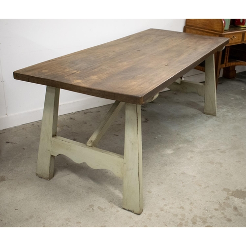 517 - REFECTORY TABLE, hardwood and grey painted, 77cm H x 198cm x 84cm.