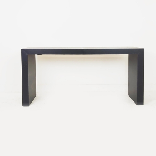 519 - AURA LONDON CONSOLE TABLE, black leathered finish, 140.5cm x 35cm x 76cm.