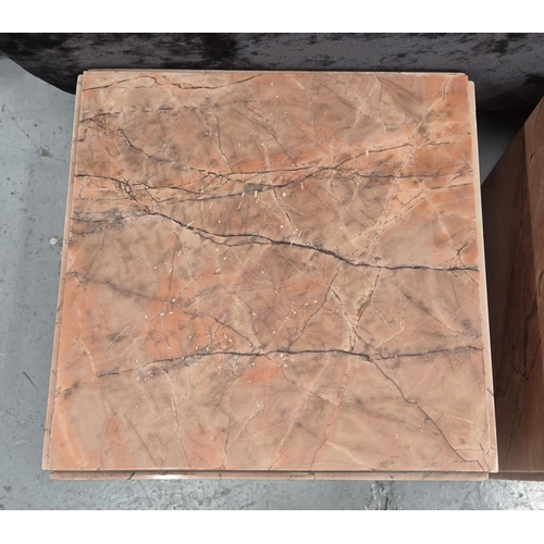 528 - PINK MARBLE CUBE SIDE TABLES, a pair, 31cm H x 31cm W x 31cm D. (2)