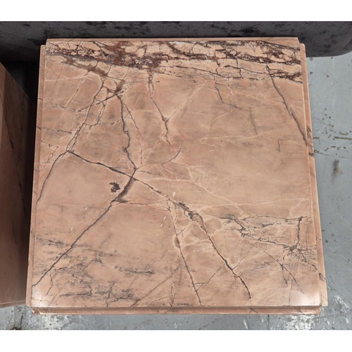 528 - PINK MARBLE CUBE SIDE TABLES, a pair, 31cm H x 31cm W x 31cm D. (2)