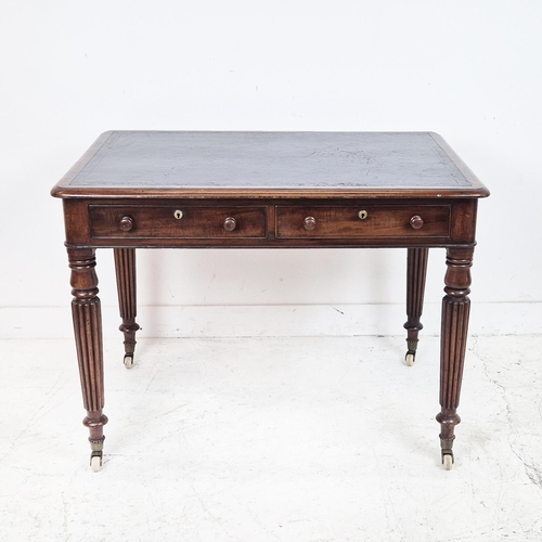 530 - WRITING TABLE, William IV mahogany, circa 1830, with black leather top above two drawers on ceramic ... 