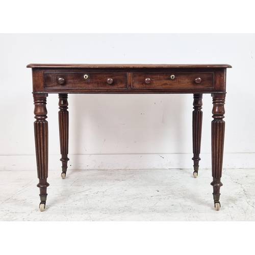 530 - WRITING TABLE, William IV mahogany, circa 1830, with black leather top above two drawers on ceramic ... 