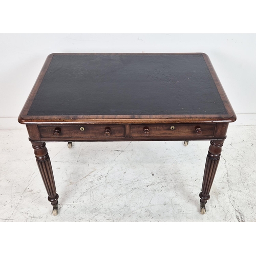 530 - WRITING TABLE, William IV mahogany, circa 1830, with black leather top above two drawers on ceramic ... 