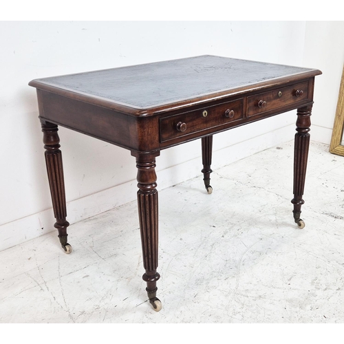 530 - WRITING TABLE, William IV mahogany, circa 1830, with black leather top above two drawers on ceramic ... 