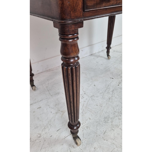 530 - WRITING TABLE, William IV mahogany, circa 1830, with black leather top above two drawers on ceramic ... 