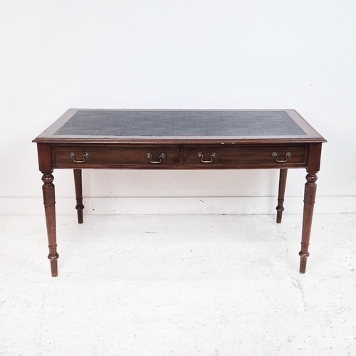 531 - CENTRE WRITING TABLE, early 20th century mahogany with black leatherette top above two real and oppo... 