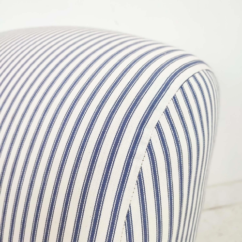 532 - HOWARD STYLE ARMCHAIR, blue and white ticking, 85cm H x 79cm x 105cm.