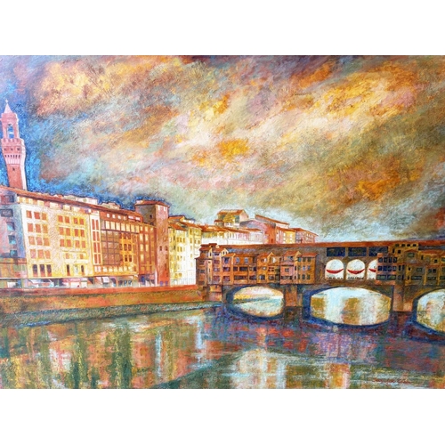 93 - SEDGWICK GREEN (20th century British), 'Ponte Vecchio, Florence', oil on canvas, 131cm x 183cm, fram... 