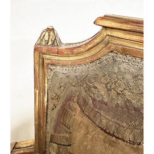 385 - BERGERES, a pair, 19th century French Louis XVI style giltwood retaining the original Aubusson woven... 