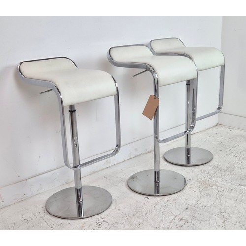 547 - BAR STOOLS, a set of three, height adjustable 87cm H at tallest approx. (3) (faults)