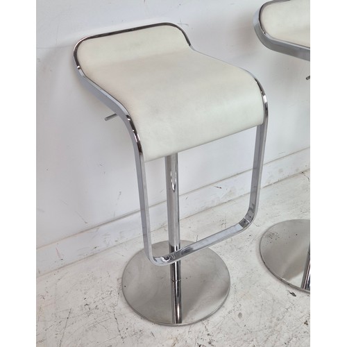 547 - BAR STOOLS, a set of three, height adjustable 87cm H at tallest approx. (3) (faults)