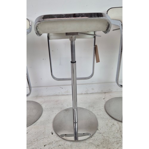 547 - BAR STOOLS, a set of three, height adjustable 87cm H at tallest approx. (3) (faults)