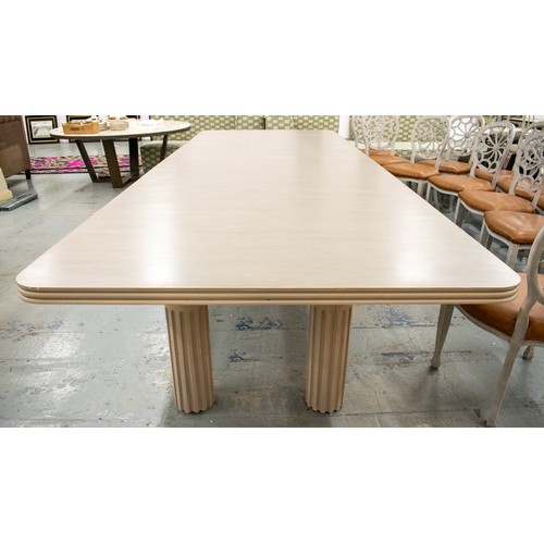 549 - DINING TABLE, contemporary grey painted by Robert Farrant with four extra leaves on ten fluted colum... 