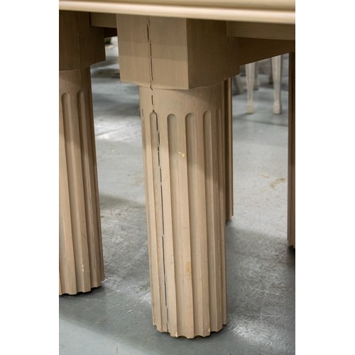 549 - DINING TABLE, contemporary grey painted by Robert Farrant with four extra leaves on ten fluted colum... 