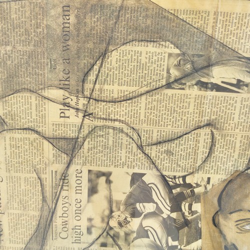 156B - JANE GOODWIN, 'The Main Attraction', charcoal, chalk and collage on paper, 120cm x 87cm, framed.