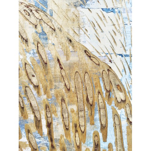 118 - KITTY HILLIER (Born 1984), 'Abstract', oil on carved and incised panel applied with paper, 122cm x 1... 