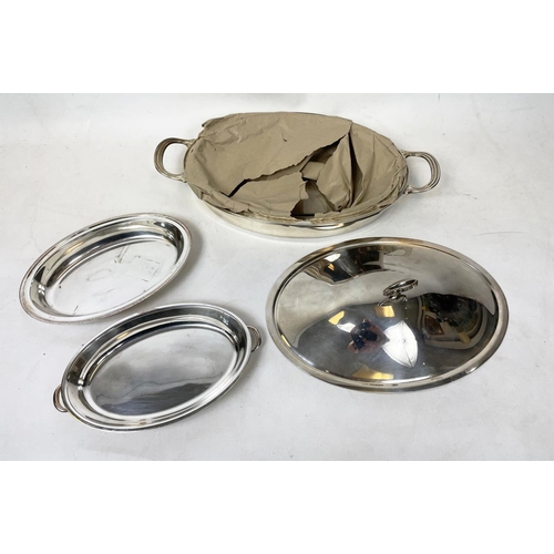 17 - TRAYS, a pair, silver plated, a 1970s jardiniere, three designer bowls, a pair of Mappin and Webb ca... 