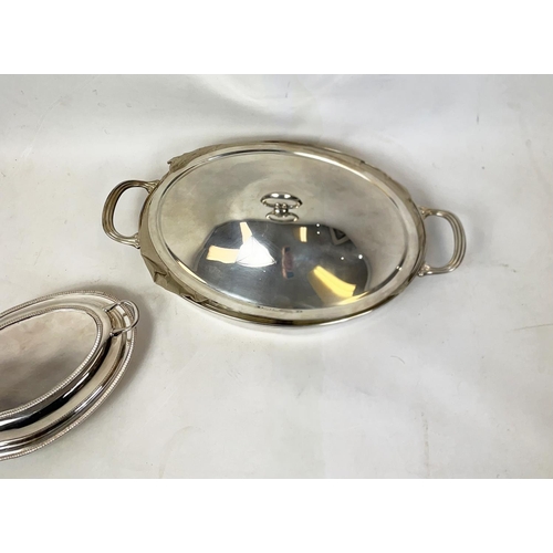 17 - TRAYS, a pair, silver plated, a 1970s jardiniere, three designer bowls, a pair of Mappin and Webb ca... 