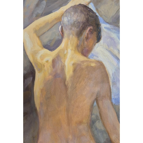 36 - ANATOLYI DEMENKO (21st century), 'After a swim' 2024, oil on canvas, 79cm x 59cm.