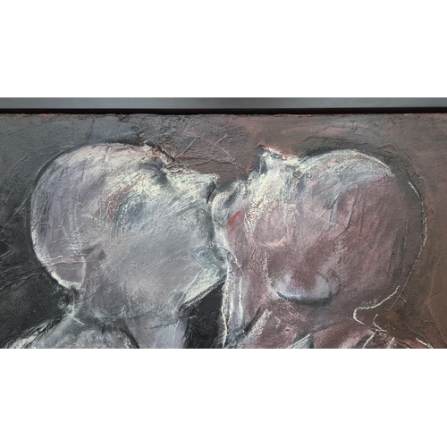 44 - 20TH CENTURY GREEK SCHOOL, 'Lovers', oil on canvas, indistinctly signed, 146cm x 110cm, framed.