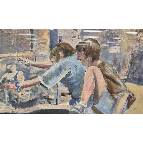 50 - 20TH CENTURY ITALIAN SCHOOL, 'Tourists amongst ruins', oil on canvas, signed and dated '95, 98cm x 7... 