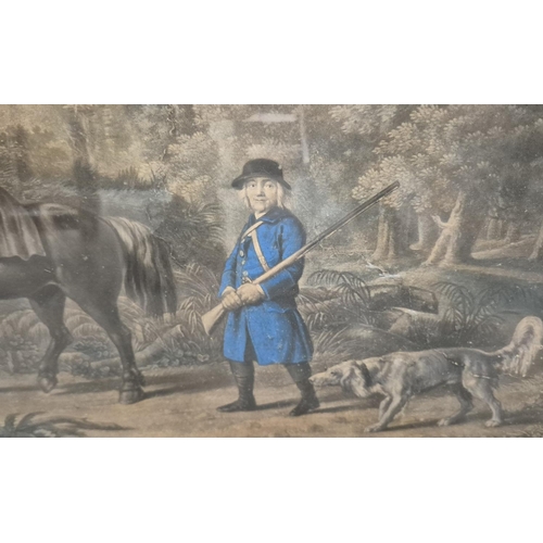 58 - AFTER GEORGE STUBBS (1724-1806), 'The hunting party' and 'Labourers', coloured engravings, each 48cm... 