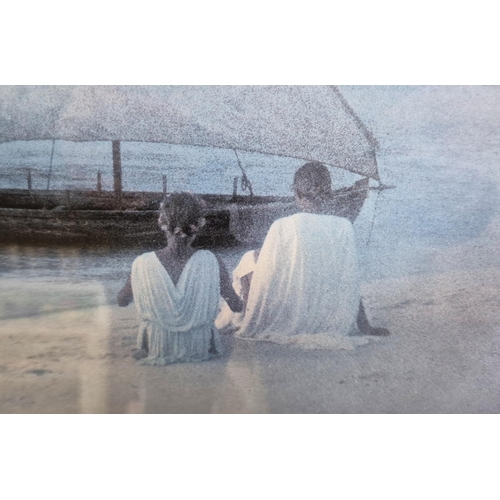 63 - DAVID HAMILTON (1933-2016), 'Boat at the shore', print, signed and dated 1980, 36cm x 45cm, framed.