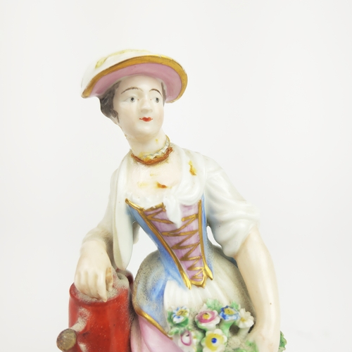 21 - PORCELAIN FIGURES, a collection of six, probably 18th/early 19th century including a gardener with a... 