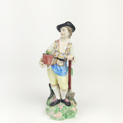 21 - PORCELAIN FIGURES, a collection of six, probably 18th/early 19th century including a gardener with a... 